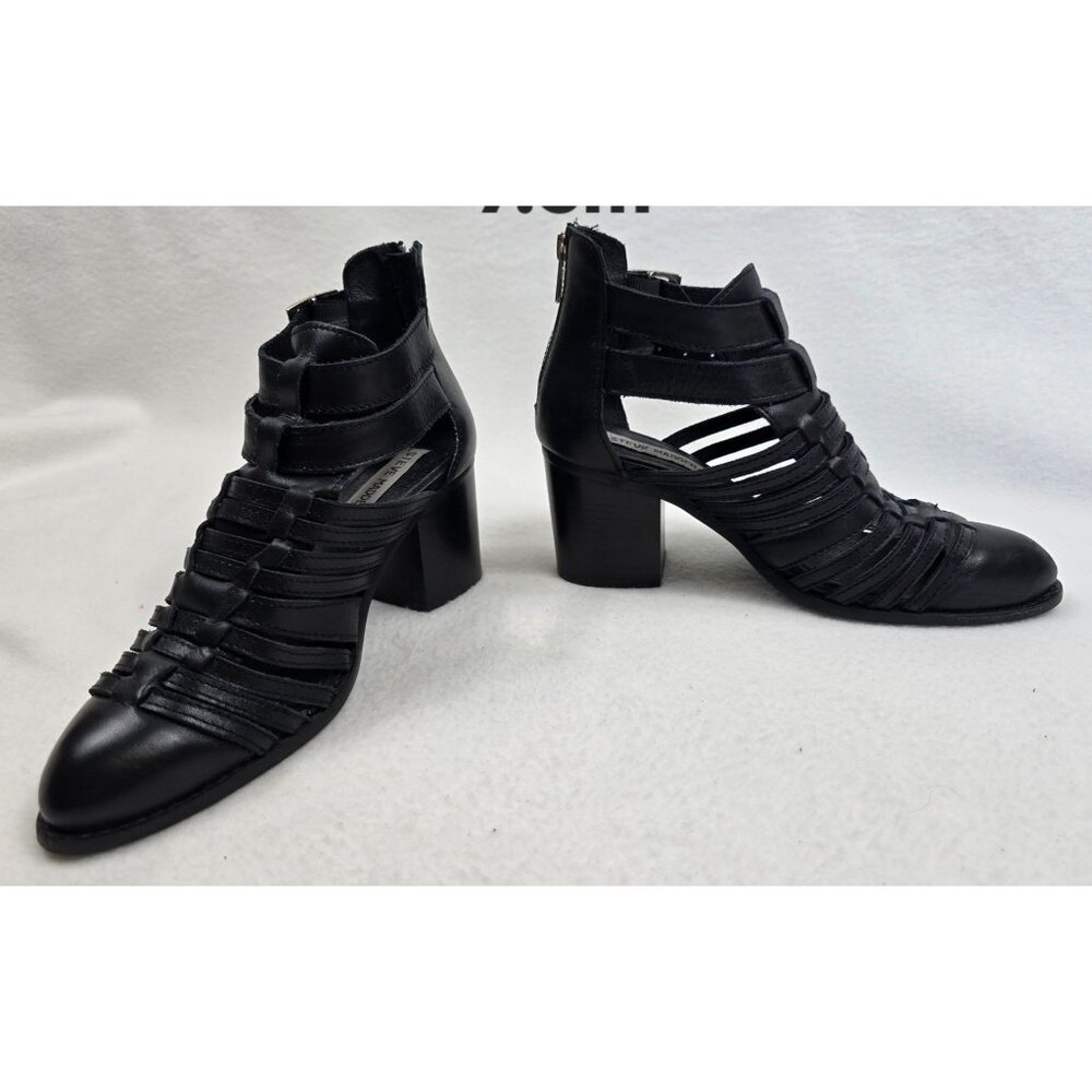 Steve Madden Y2K Black Strappy Heeled Sandals Size 7.5M Leather Womens